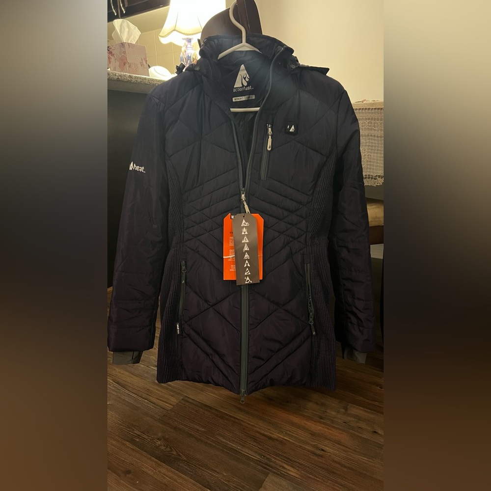 ActionHeat 5V Women's Heated Long Puffer Jacket W/ Hood - Indigo